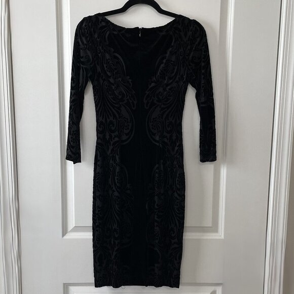 Cache Black Velvet Fully Lined Sheath Dress 3/4 Sleeves Size 4 - Picture 6 of 8